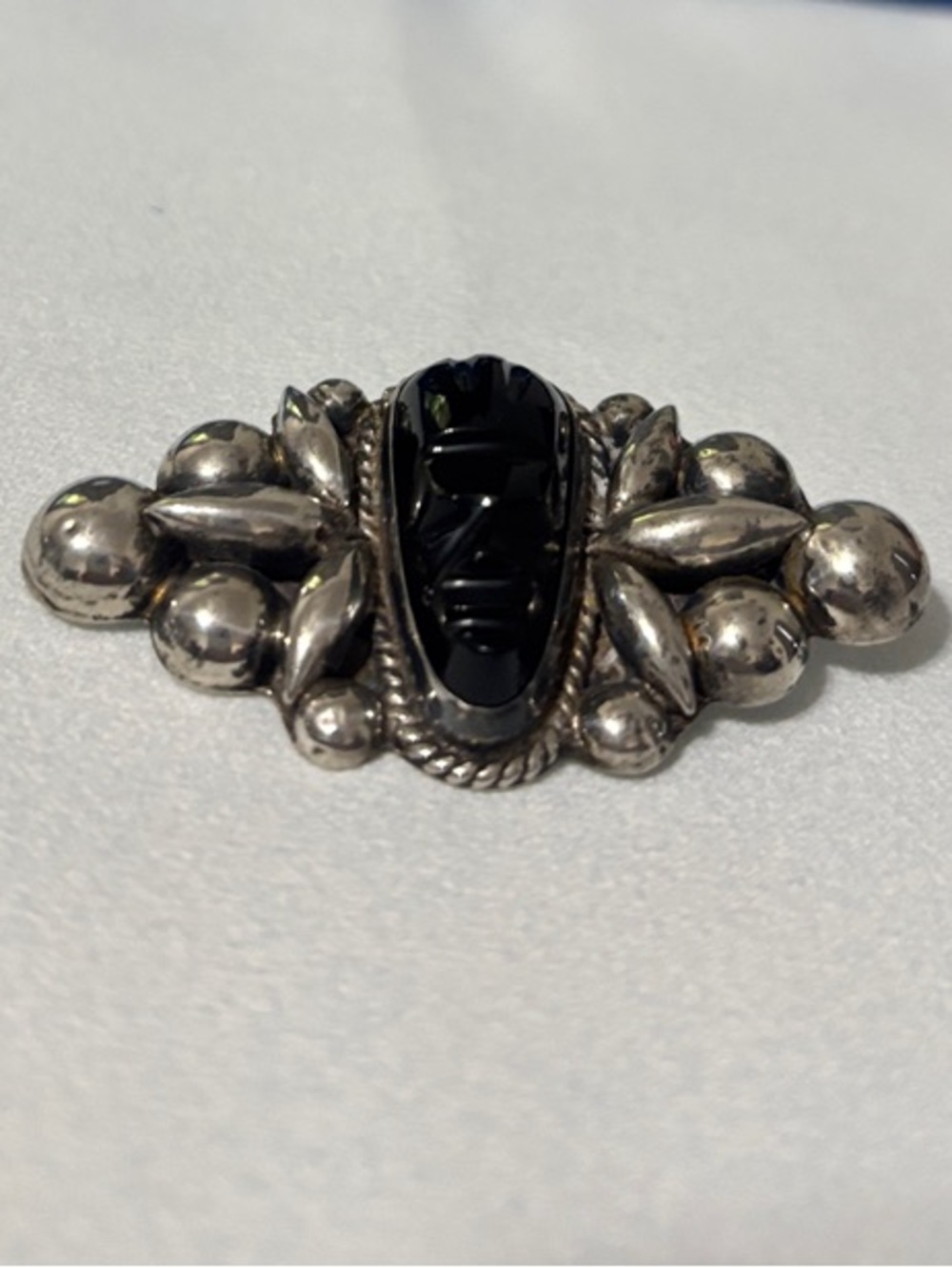 Vintage Sterling Silver Black Onyx Pin Brooch